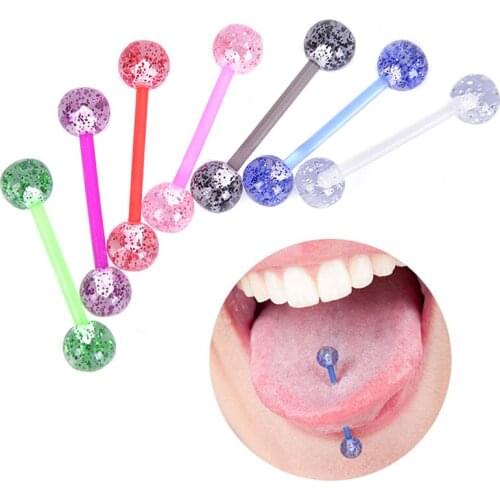 10pcs Acrylic Tongue Ring Barbell Flexible Nipple Piercing Rings Bar Ear Cartilage Stud for Women Men Sexy Body Jewelry Gift 14G