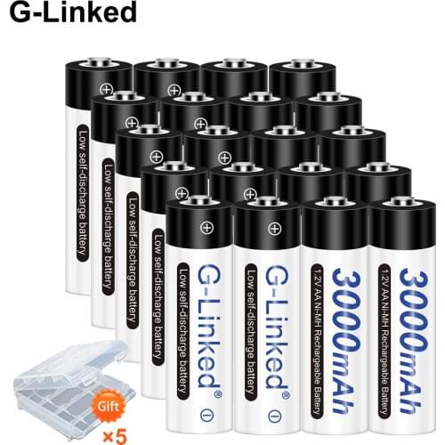 20pcs G-Linked AA Rechargeable Battery AA NiMH 1.2V 3000mAh Ni-MH 2A Pre-charged Bateria low self discharge aa Batteries