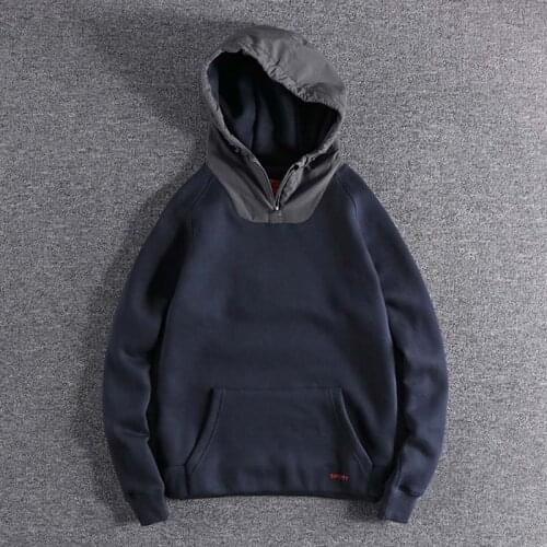 2019 European and American trend color contrast hooded loose Plush youth coat versatile casual mens hooded outerwear coats