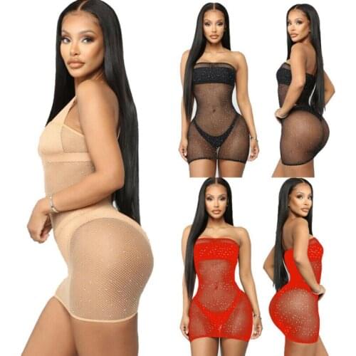 2020 Women Sexy Mini Dress Mesh Fishnet Bodystockings Lingerie Ultrathin Sleepwear