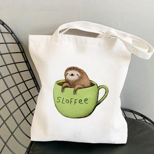 2021 Shopper Cartoons Sloffee Printed Tote Bag women Harajuku shopper handbag girl Shoulder shopping bag Lady Canvas Bag