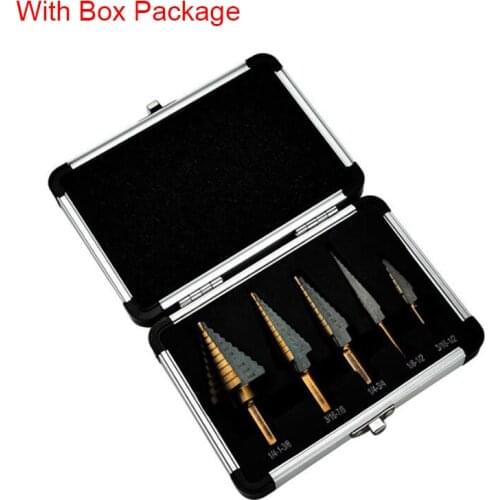 Metric Power Tool Drill Bit HSS Step Cone Drill Bit Set Cone Hole Cutter Taper With Aluminum Box 5pcs