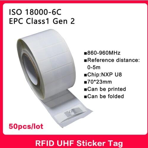 50PCS UHF RFID tag 18000-6C 860-960MHz RFID UHF Sticker Label Tag NXP U8 chip Electronic label 915 MHz High Quality Smart Tags