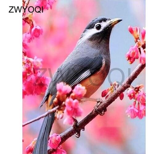 5DDIY Diamond painting Full Square Diamond embroidery Cross stitch thrush bird plum flower Full Round Diamond mosaic thrush bird