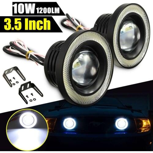 1 Set Car Angel Eyes Fog Lamp 3.5'' 12V Universal COB LED DRL Driving Lights Headlight Lamp Universal Daytime running White