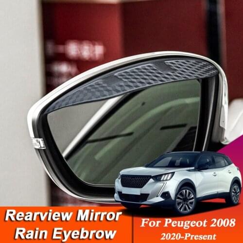 2pcs Car-styling For Peugeot 2008 2020-Present Carbon Fiber Rearview Mirror Eyebrow Rain Shield Anti-rain Visor Auto Accessories