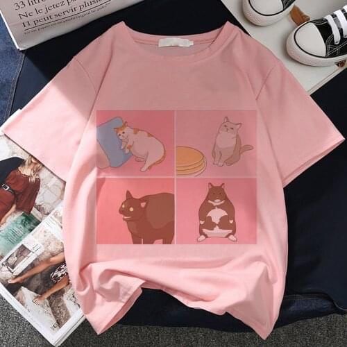 Cat Kawaii Cartoon Graphic Print Women Blouses 2020 New Summer Fashion Casual Shirt Harajuku Aesthetic Pink Tops Korean Blusas