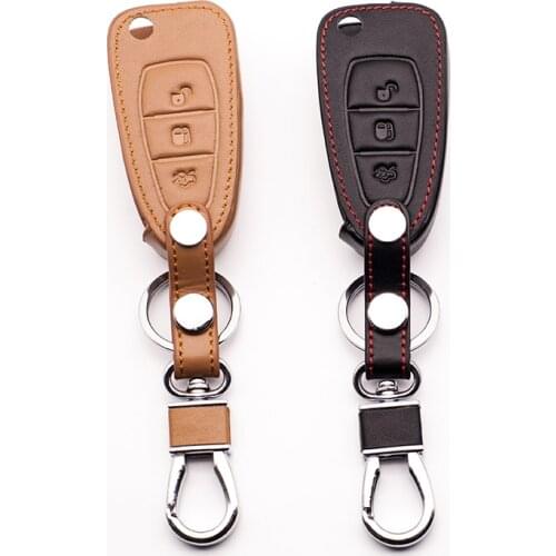 2016 Hot sale 100% car leather key case genuine leather key chain ring cover for Ford Focus 3 MK3 ST , 3 button car key case