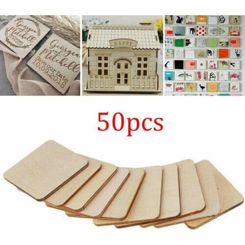 50PCS/SET Wooden Pieces Slices Wood Round Square Blank For Children DIY Painted Wood Chip Wedding Household Decoration Board New