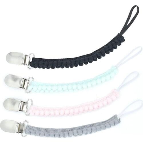 Baby Pacifier Chain Anti-Drop Clips Metal Clip Double-sided Mini Pompom for Infant Baby Dummy Holder
