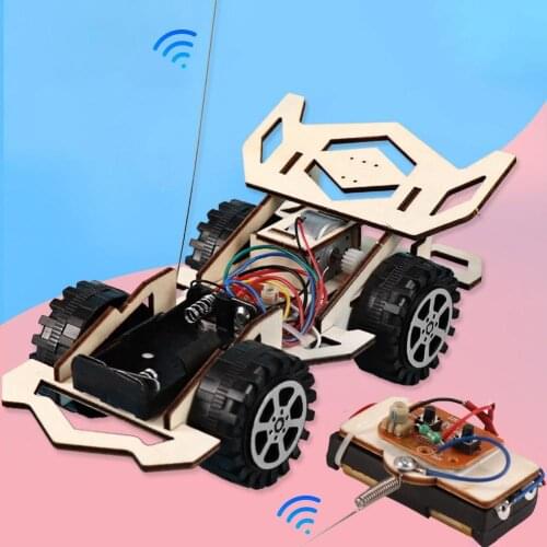 Kid Wooden DIY Assembly 4-CH Electric RC Racing Car Model Science Experiment Toy Interesting DIY Assembly RC Car Model gifts