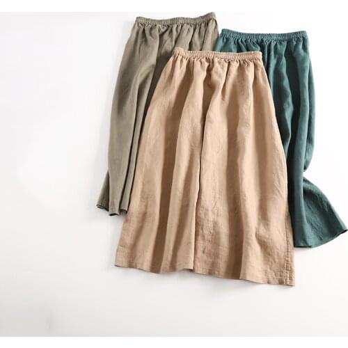 Pure Flax Branch Long Fund Half-body Skirt Nothing Pocket . 9049 h 190609