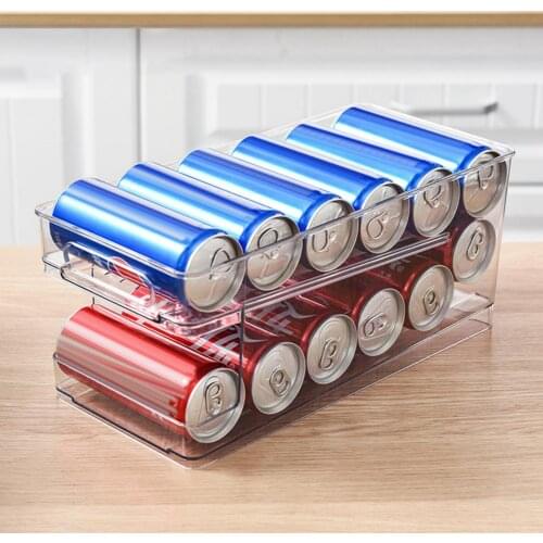 Refrigerator Fresh Drink Beer Holder Double-Layer Self-Rolling Storage Box Kitchen Organizer Beverage Rack Kitchen Container