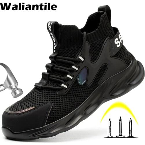 Waliantile Breathable Safety Work Shoes Boots For Men Male Steel Toe Cap Indestructible Working Boots Anti-slip Safety Boots