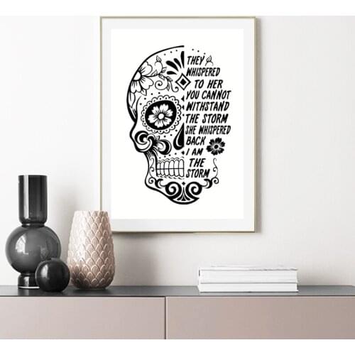 Sugar Skull Art Print Modern Positive Quote Poster Black and White Minimalist Wall Art Canvas Painting Office Bedroom Wall Decor