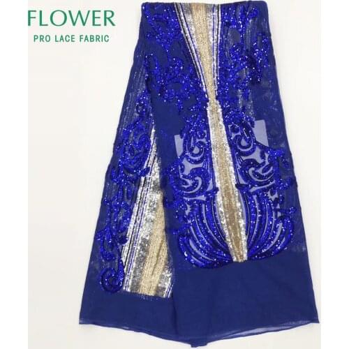 Royal Blue African Lace Fabric 2019 High Quality Lace Sequined Embroidered Mesh Tulle Lace Nigerian Sequins Wedding Bride Laces