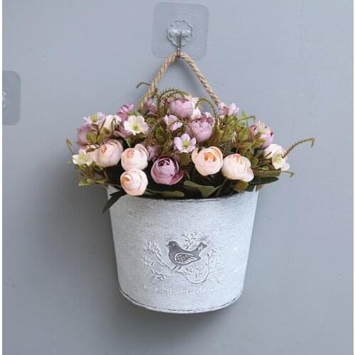 Creative Small Retro Iron Flower Pot Vintage Bucket Flower Pot Planter Succulent Plant Flowerpot Home Garden Ornament Decor