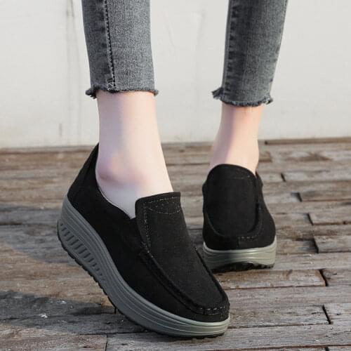 Rimocy Comfortable Flock Wedges Sneakers Women Plus Size Slip on Platform Vulcanized Shoes Woman Rubber Non Slip Single Shoes