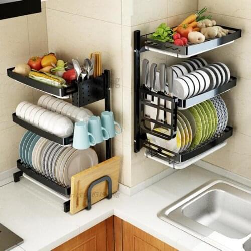 Kitchen Shelf Stainless Steel Non Perforated Wall Hanging Dish Rack Drain Rack Household Storage Rack