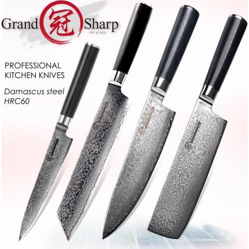 4 Pcs Chef Knife Set VG10 Japanese Damascus Steel Nakiri Kiritsuke Utility Kitchen Knives Cooking Tools Stainless Steel Scabbard