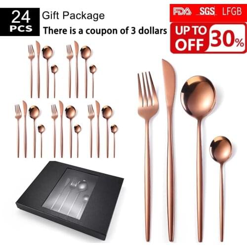 Cutlery Set Stainless Steel Gold Color Dinnerware Gift Box Knife Fork Spoon Flatware Set Dishwasher Safe Tableware Family Set