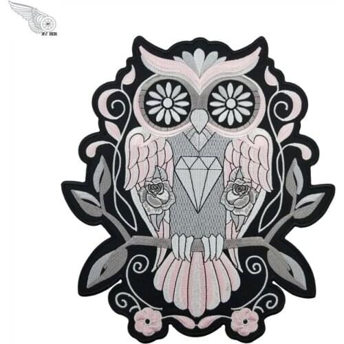 Pink night owl patch embroidery iron on for vest jacket biker motorcycle patches DIY free shipping