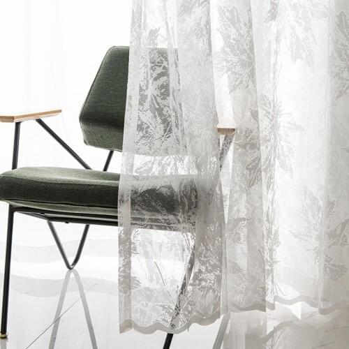 Nordic Minimalist Lace Maple Leaf Tulle Bay Window Finished Custom Translucent Partition Tulle for Living Dining Room Bedroom
