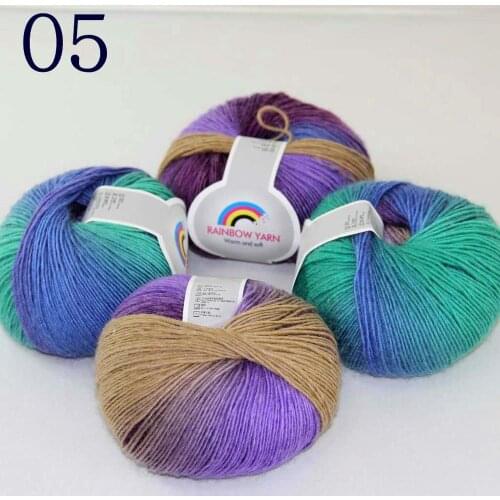 Sale Soft 4X50gr balls Cashmere Wool Colorful Rainbow Wrap Shawl DIY Hand Knit Yarn 524-05 Purple Green Blue Aqua