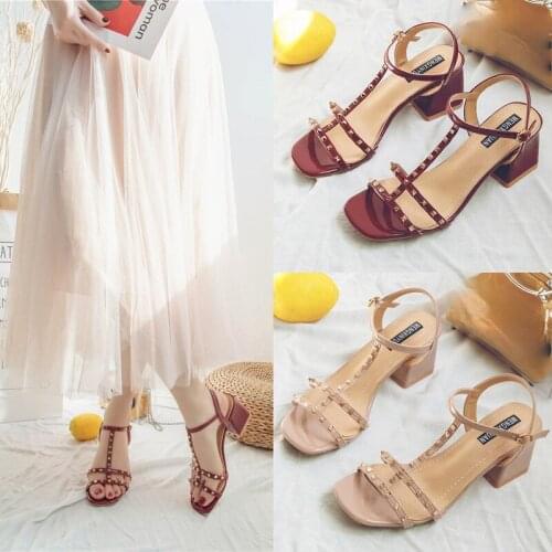 Fashion sandals women evening shoes mid-heel thick heel sandals rivet sandals women