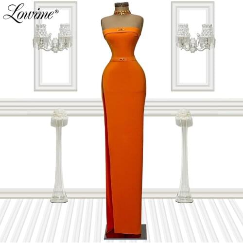 Dubai Sexy Split Simple Evening Dresses Beading Crystal Formal Dress Satin Party Gowns Mermaid Prom Dress Vestido De Festa 2021