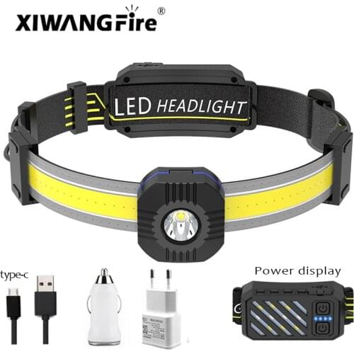 LED+COB Head with Light, Portable Running Headlight, Battery Indicator, Built-in Battery, Rechargeable Headset, Strong Light