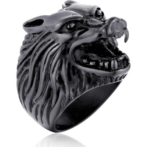 Hip Hop Wolf Head Vintage Silver black Color stainless steel Engagement Punk Animal Rings For Women Men Fashion Jewelry
