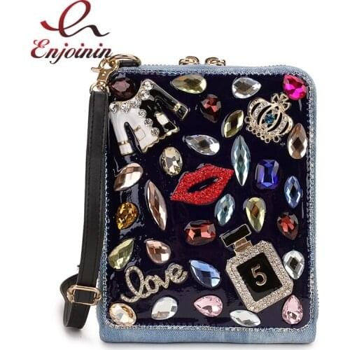 High Quality Red lip Tower Flower Denim Fashion Ladies Daily Shoulder Bag Handbag Clutch Bag Crossbody Mini Bag Female Pouch