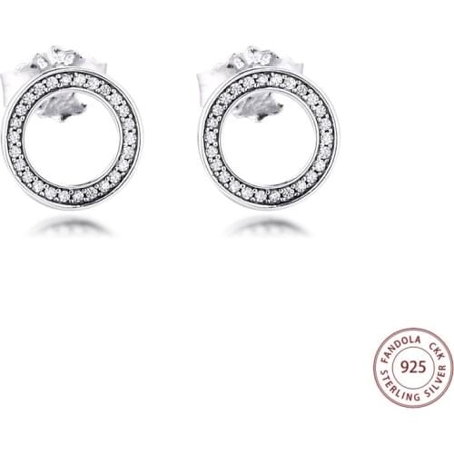 100% 925 Sterling Silver Earring Clear CZ Forever Circle Stud Earrings For Women Wedding Statement Jewelry Pendientes Brincos
