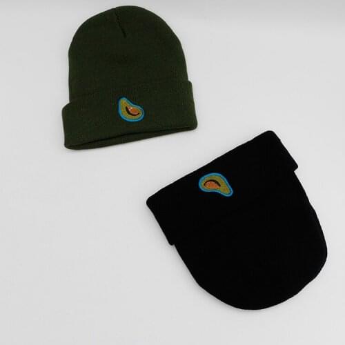 Winter Avocado Embroidery Beanies Hat for Women bonnet Kintted Cap for Female Casual Street Hip-Hop Hat for Men Accessories