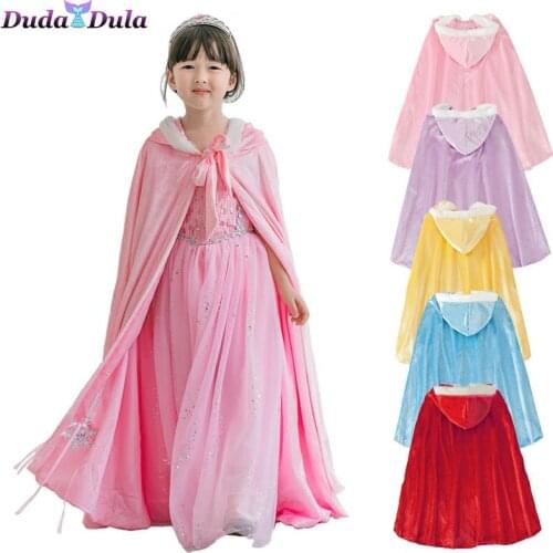 Winter Girls Velvet Princess Long Cloak Fancy Party Outfits Kids Cosplay Halloween Supplies Hooded Cape