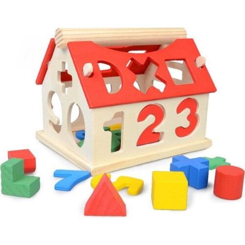1 Set Wooden Digital House Building Blocks Toy Montessori Blocks Assembling Early Kids Shape Number Toy Educational Matchin S8L5