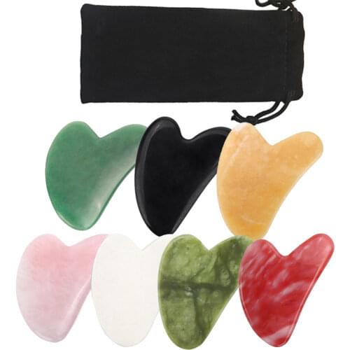 1pc Heart-shape Gua Sha Board Scraper Facial Jade Massage Scraping with Pouch for Face Neck Back Body Anti-Wrinkle Face-lift