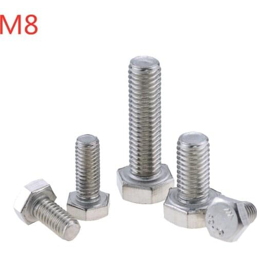 2PCS M8*10-150 50 80 100 A2-70 304 Stainless Steel Metric Thread DIN933 External Outside Hex Hexagon Head Cap Screw Bolt M8x10