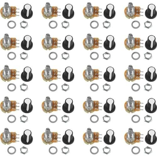 20PCS B10K 10K Rotary Taper Potentiometer with Black Knob(WH148) Audio Kit Variable Resistors Single Turn Potentiometer