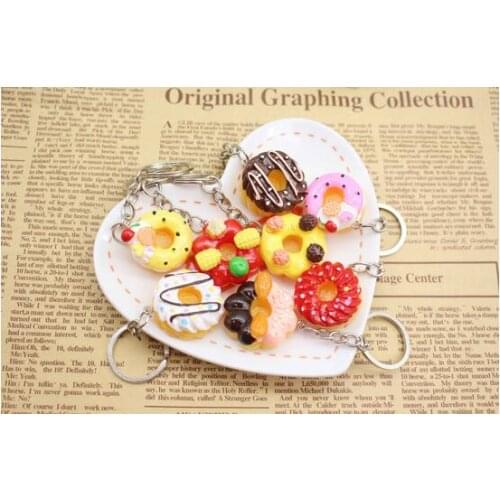 200pcs/lot fedex fast creative style unisex round cake key ring resin cake keychain cute romantic keychain