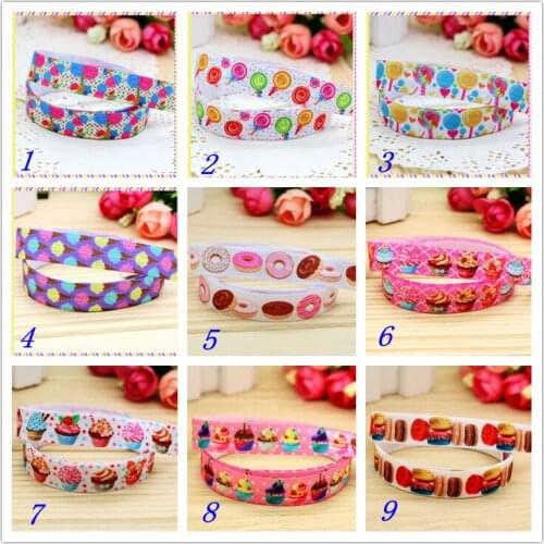 5/8'' Free shipping Fold Elastic FOE cupcake doughnut printed headband headwear hairband diy decoration wholesale OEM S55