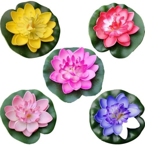 5pcs 10cm Artificial Floating Water Lily EVA Lotus Flower Pond Decor Pond Tank Plant Ornament Home Garden Pond Decoration