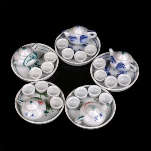 6pcs Miniature Dollhouse dinnerware porcelain tea set tableware Cup plate Colorful floral print