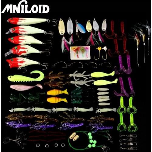 MNILOID 97pcs Fishing Lures Set Mixed Minnow/Popper Fish Lure Box Spinner Spoon Cebo Grip Hook Isca Artificial Bait Kit Pesca