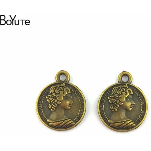 BoYuTe (50 Pieces/lot) 16MM Antique Bronze Plated Alloy Beauty Head Coin Charms Pendant Diy Bracelets Necklace Jewelry Making