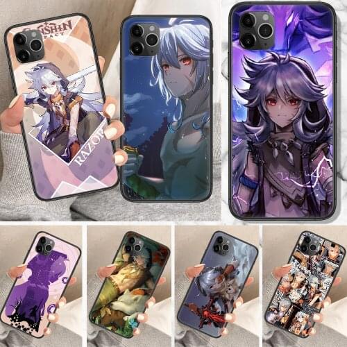 Genshin Impact Razor Phone Case For iphone 5 5S SE 2 6 6S 7 8 11 12 Mini Plus X XS XR Pro Max black painting cover pretty prime