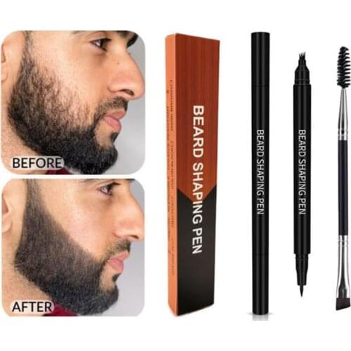 Men 4 Fork Tips Beard Filling Pen Filler Kit Hair Engraving Styling Brush Tool Bread Eyebrows Shape Enhance Anti-sweat 2Colors