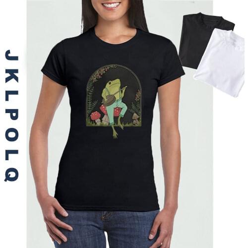 JKLPOLQ Unisex T-Shirt Cottagecore Aesthetic Cute Frog Playing Banjo on Mushroom Funny Womens T-shirt Cartoon Tops Tee