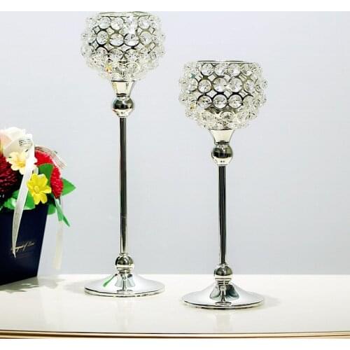 2pcs/lot Crystal Candle Holders Stand Metal Pillar Candlesticks Set Fathers Day Holiday Decoration Table Centerpiece Candelabra